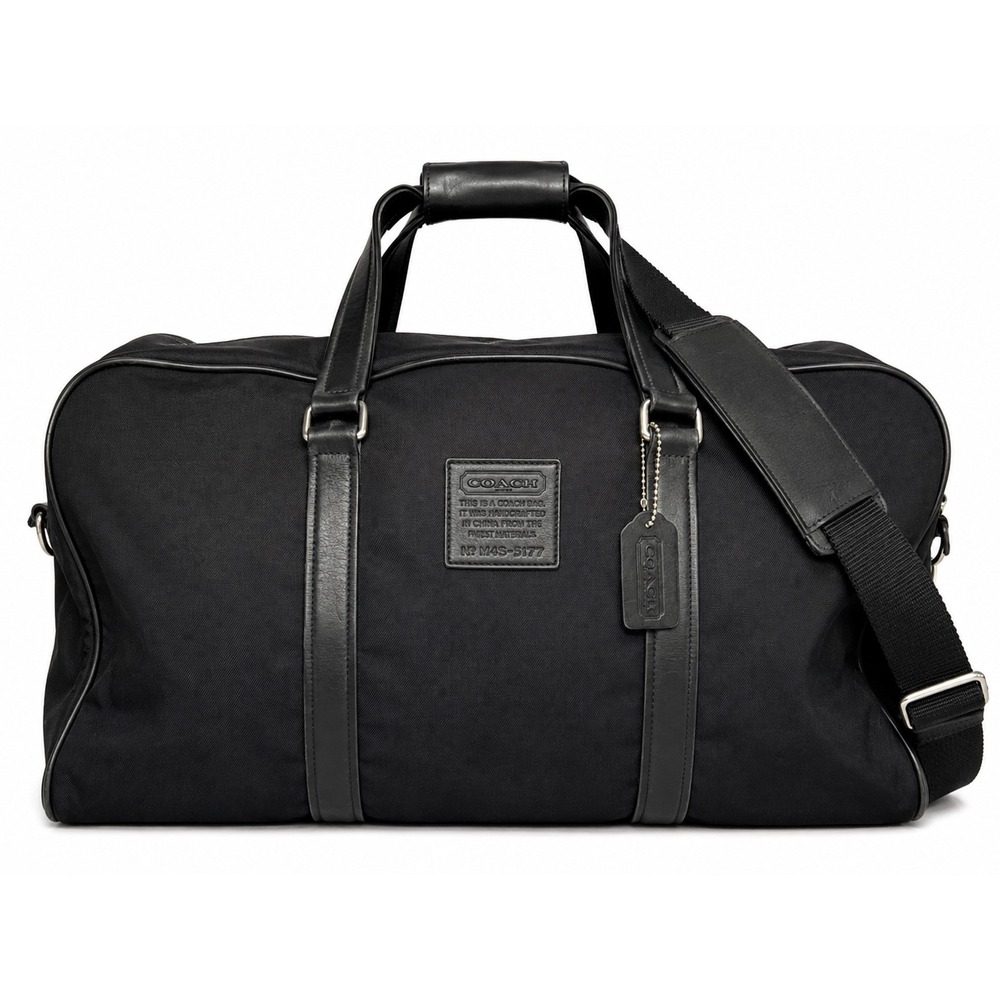 Coach Black Twill Leather Trim Duffle Travel Bag Weekend Carry On 5477
